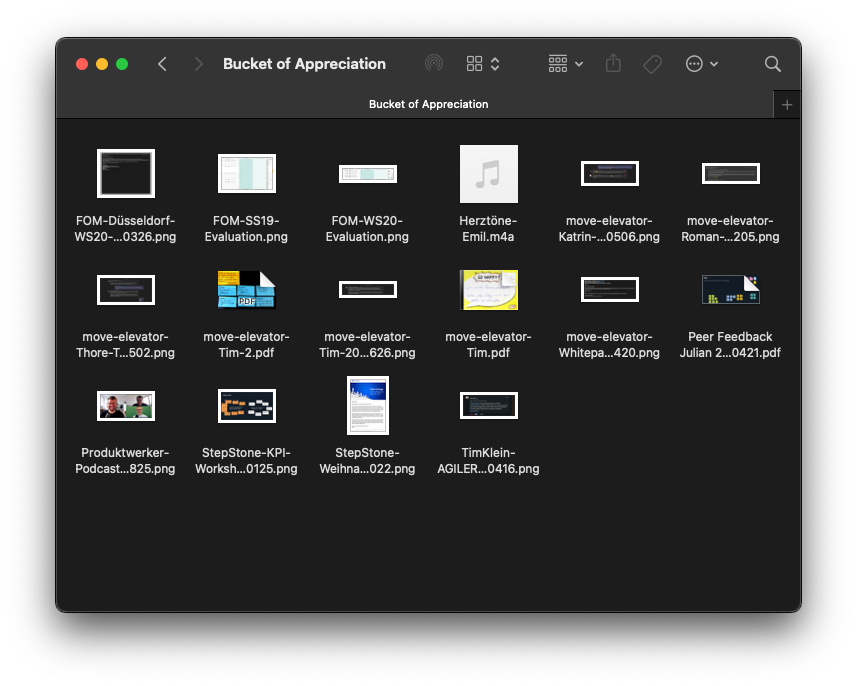 A screenshot of a digital folder containing multiple instances of appreciation